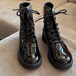 MICHAEL Michael Kors Black Patent Combat Boots